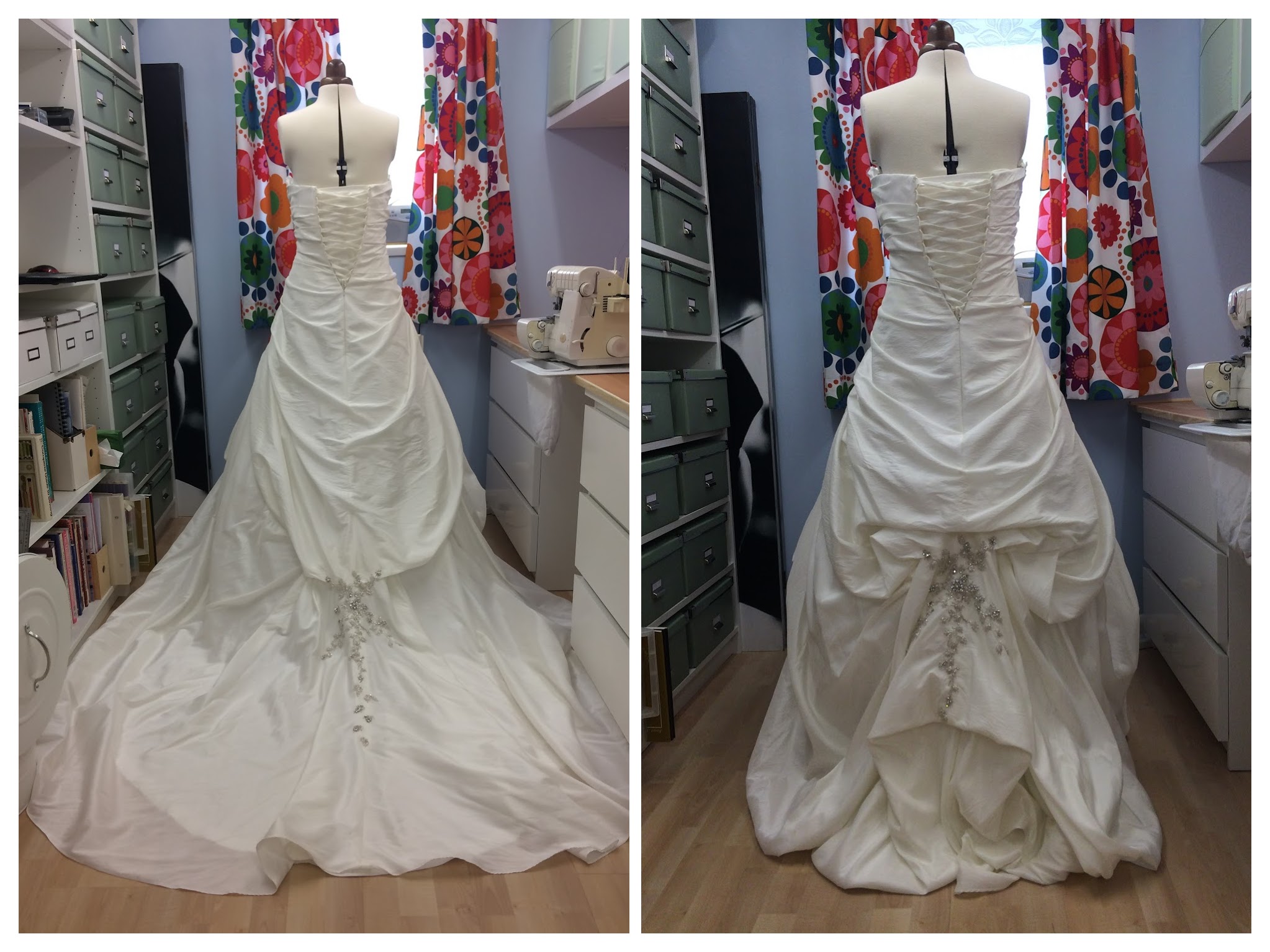 Bustling a wedding dress train
